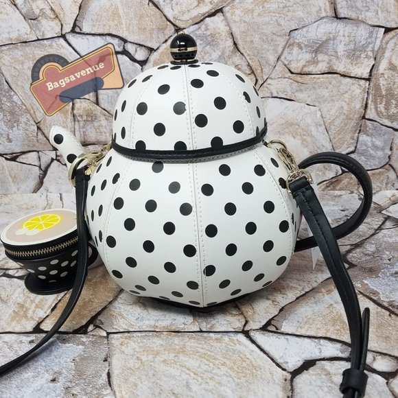 Teapot Polka Dot White Crossbody & Key Fob Key Chain Coin Purse Set Kate Spade - Picture 7 of 15